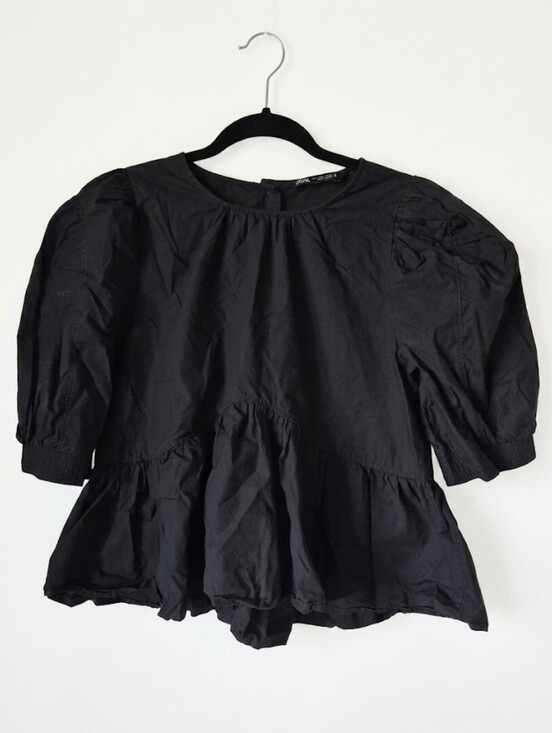 Zara Tops - Zara Black Babydoll Peplum Top with Puff Sleeves, Women's Size L